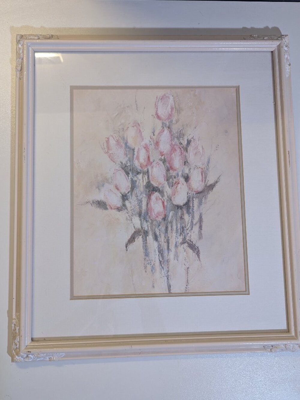 Vintage Impressionist Floral Pink Tulips Bouquet Framed Print